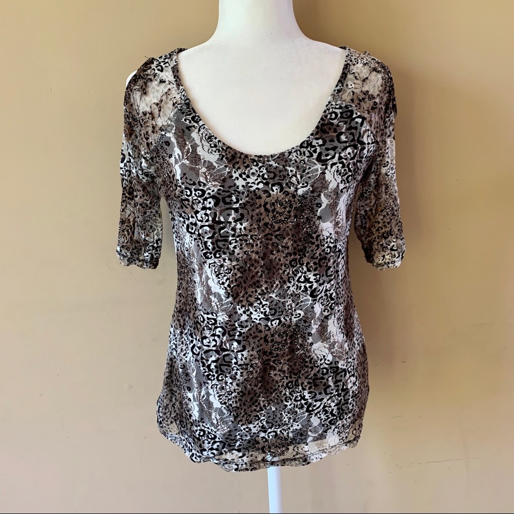 Park Avenue Medium Brown Lace Cold Shoulder Shirt